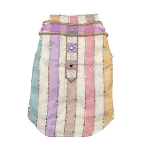 OFF-WHITE MULTICOLOURED STRIPE KURTA+LIGHT PINK PEARL RAKHI FOR DOGS AND CATS