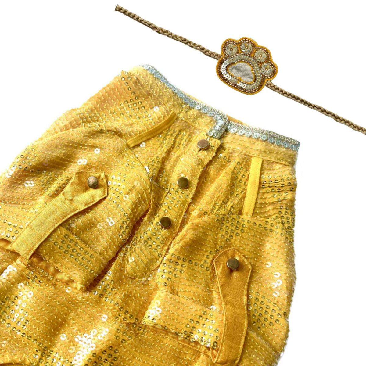 YELLOW SEQUINS DOG KURTA + YELLOW PAW-SOME RAKHI FOR DOGS AND CATS