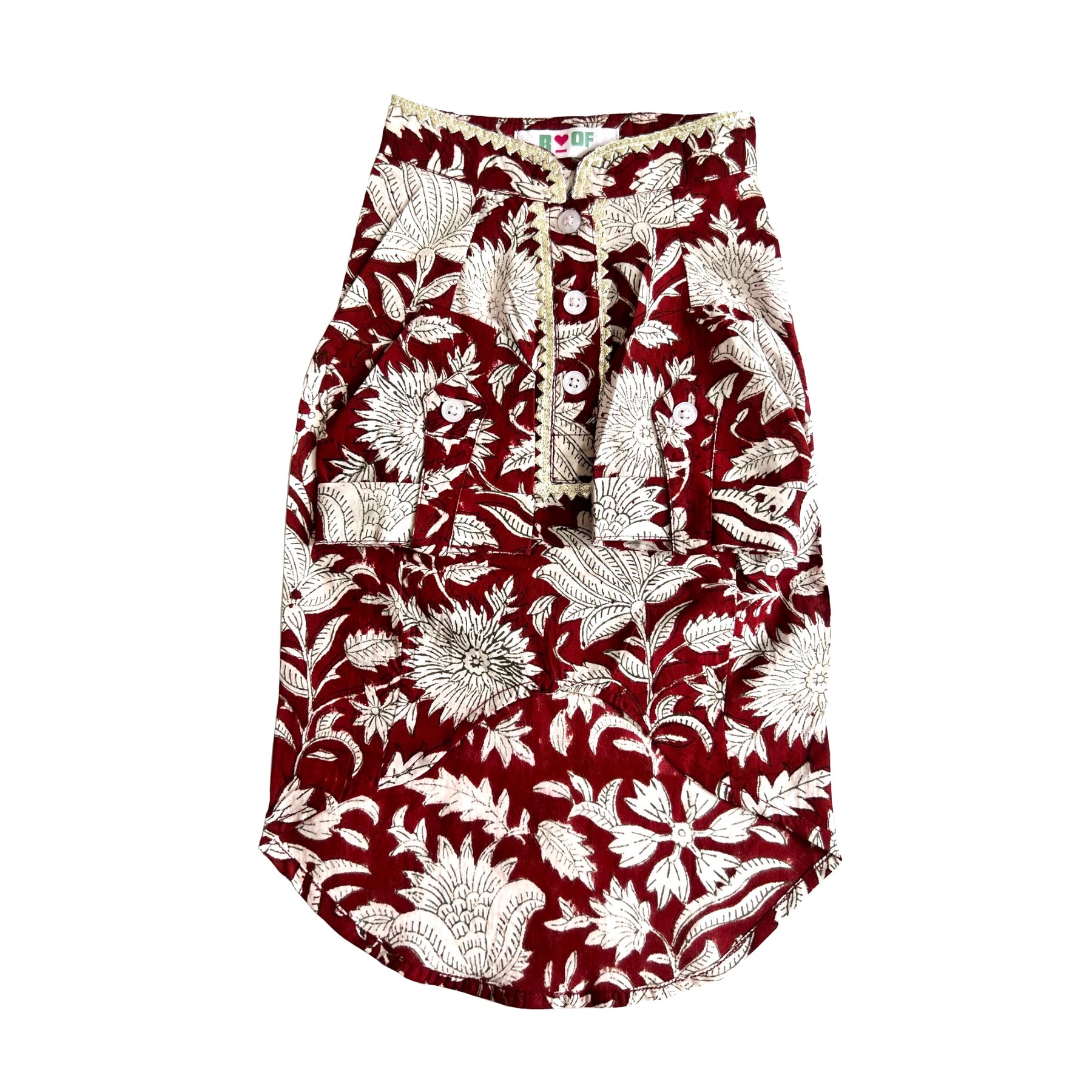 MAROON PHOOL COTTON DOG KURTA