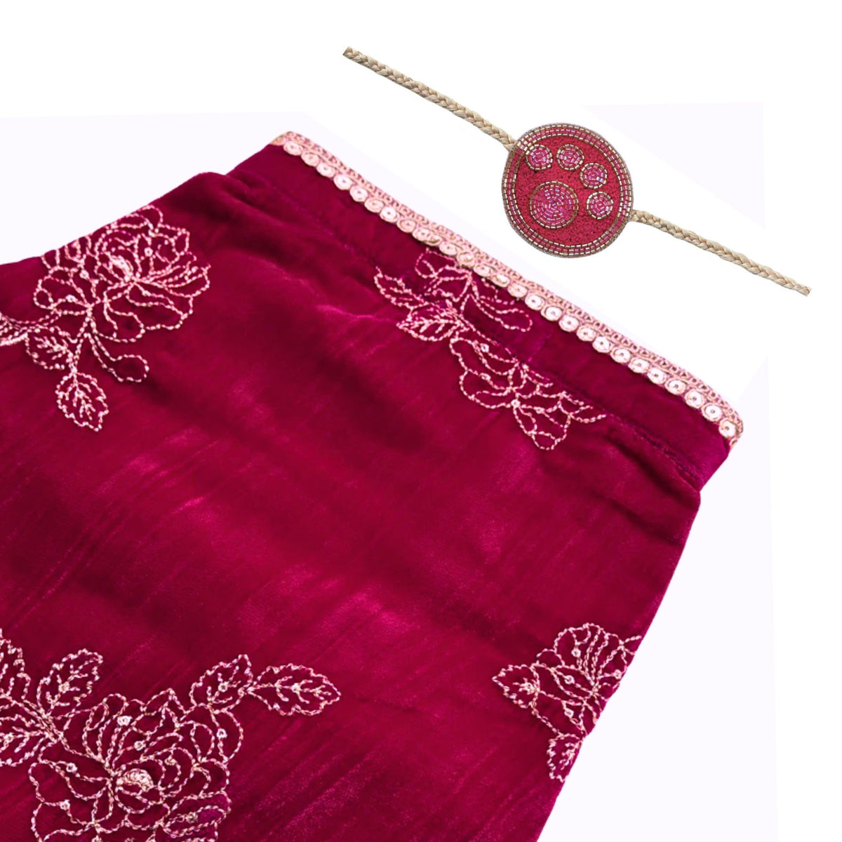 ROYAL ROSE VELVET SHERWANI + PINK PAW RAKHI FOR DOGS AND CATS