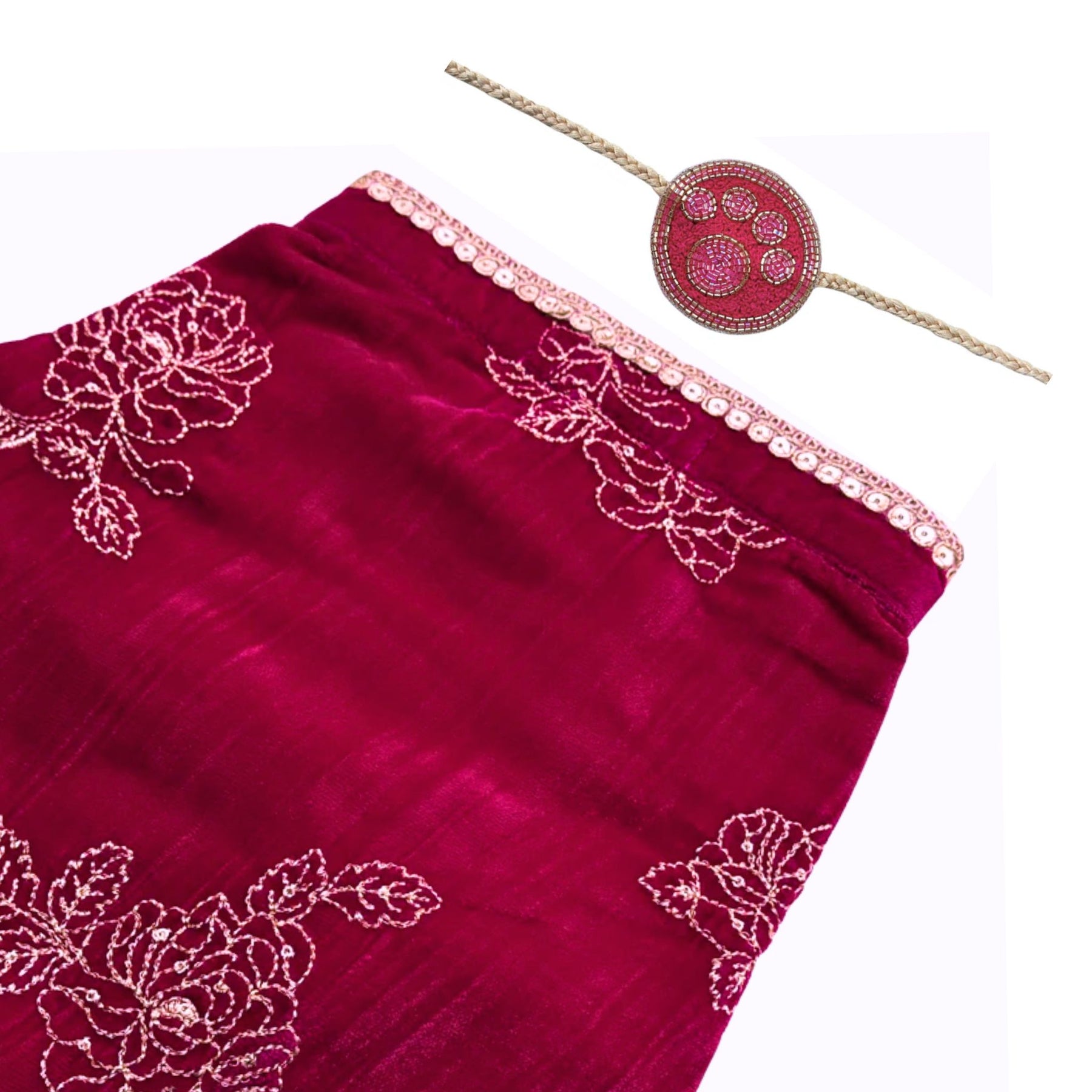 ROYAL ROSE VELVET SHERWANI + PINK PAW RAKHI FOR DOGS AND CATS