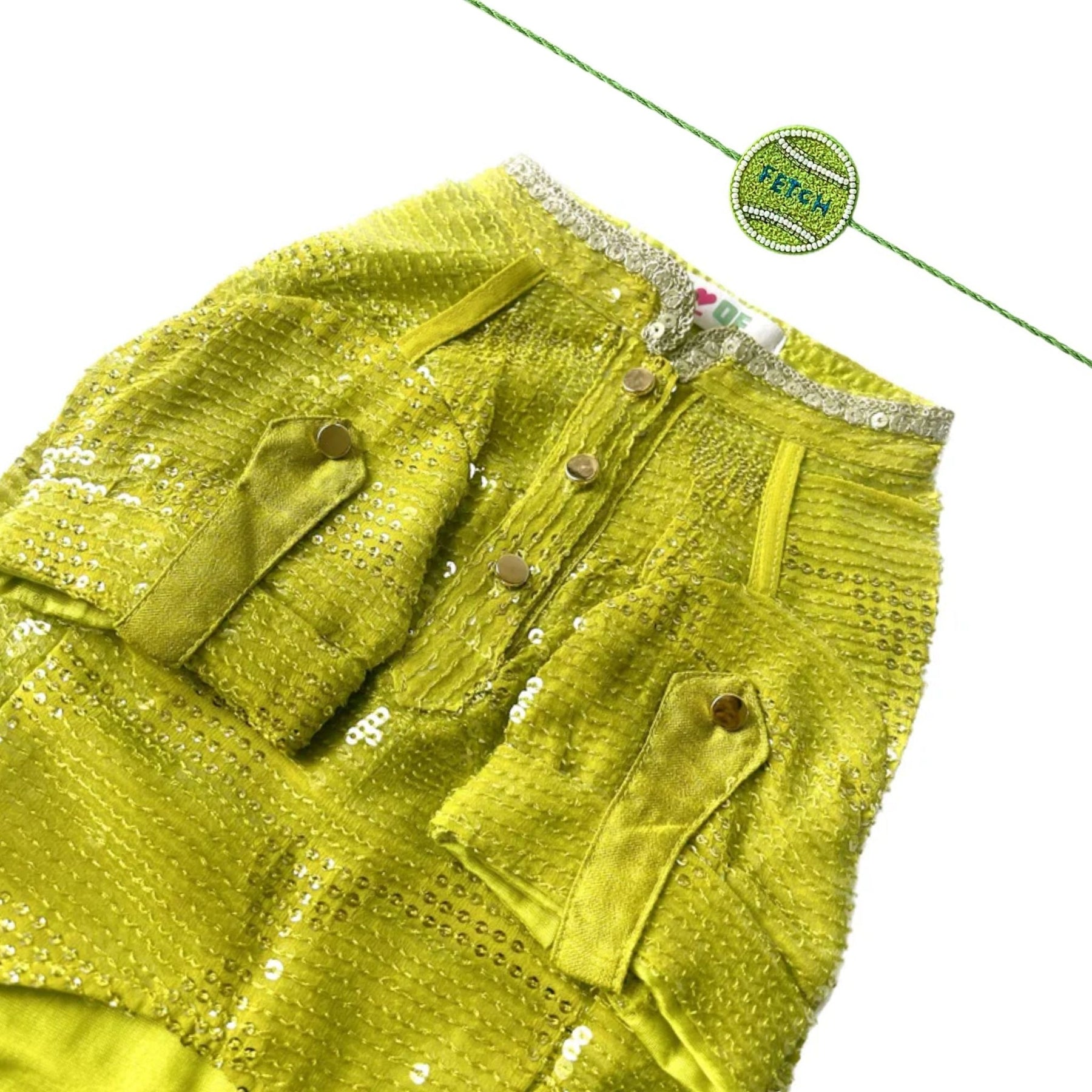 LIGHT GREEN SEQUINS DOG KURTA + GREEN FETCH BALL RAKHI FOR DOGS AND CATS