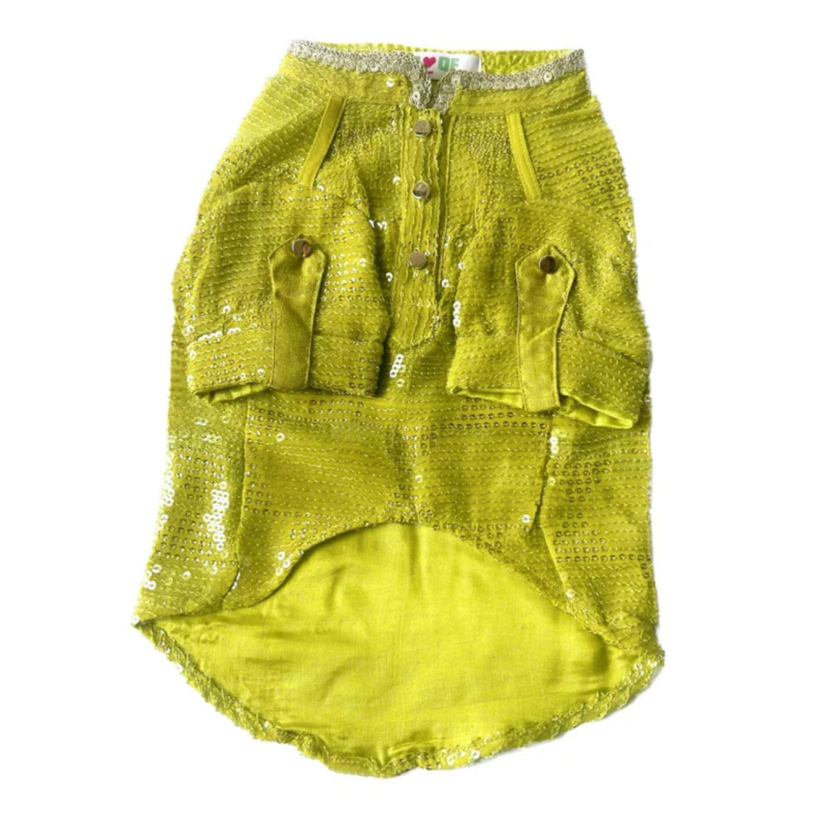 LIGHT GREEN SEQUINS DOG KURTA + GREEN FETCH BALL RAKHI FOR DOGS AND CATS