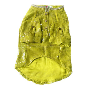 LIGHT GREEN SEQUINS DOG KURTA + GREEN FETCH BALL RAKHI FOR DOGS AND CATS