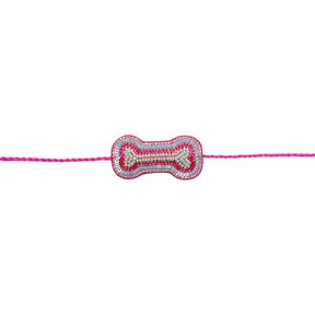 POWDER PINK FESTIVE DOG LEHENGA + SILVER PINK PEARL BONE RAKHI FOR DOGS AND CATS