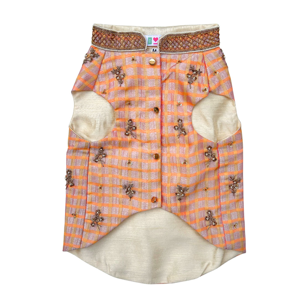 PEACH PINK DAINTY EMROIDERED TISSUE SHERWANI FOR DOGS AND CATS