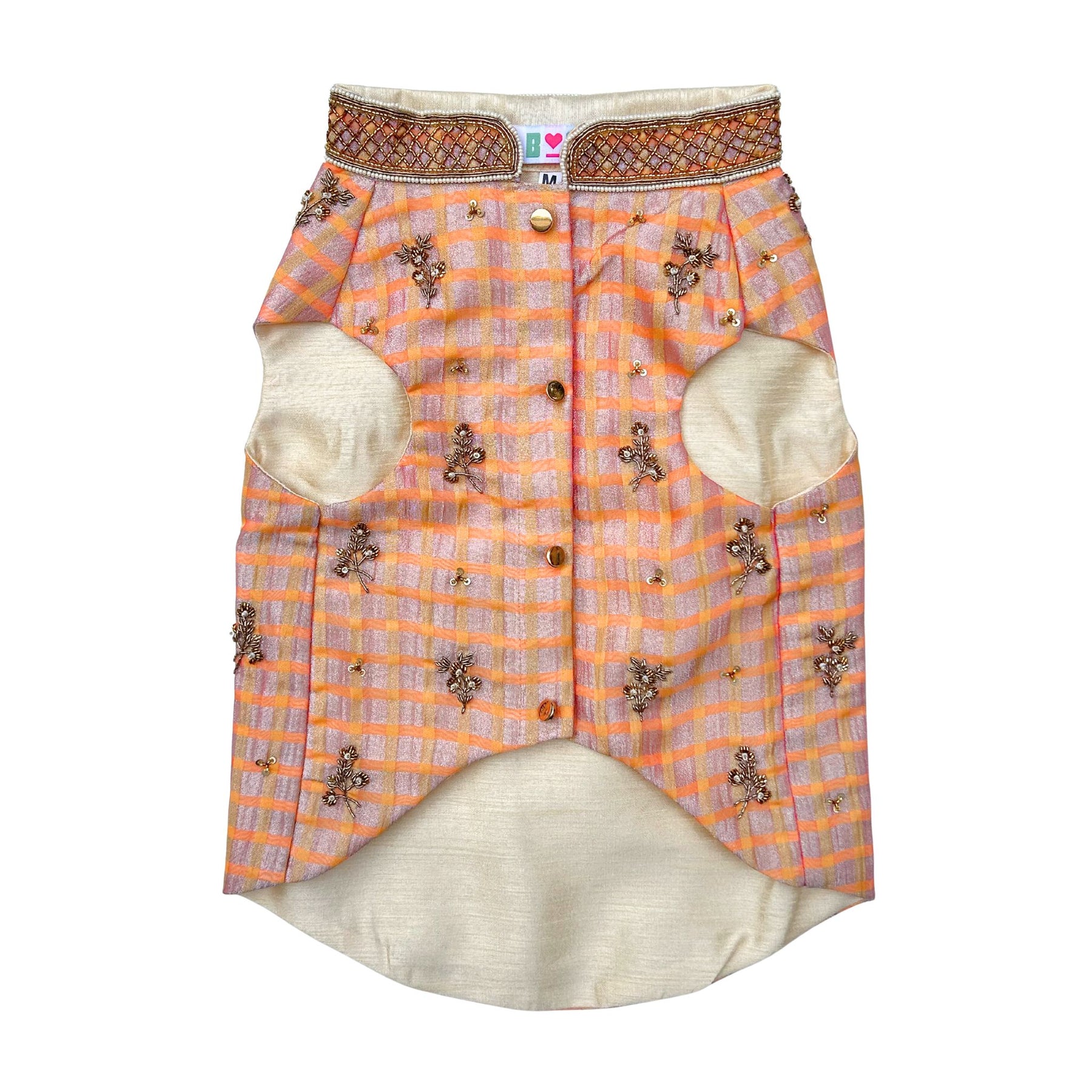 PEACH PINK DAINTY EMROIDERED TISSUE SHERWANI FOR DOGS AND CATS