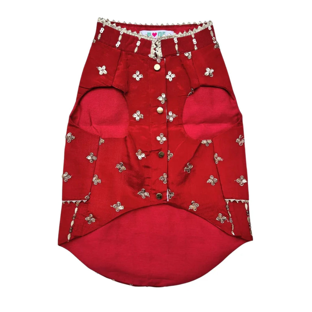 RED FESTIVE ZARI BUTI SHERWANI + RED PAW RAKHI FOR DOGS AND CATS