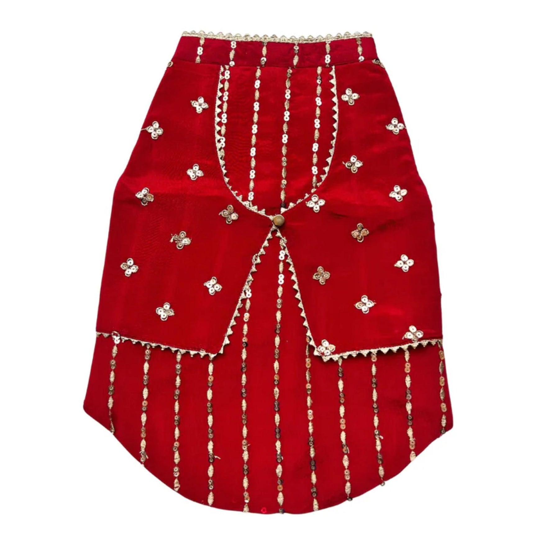 RED FESTIVE ZARI BUTI SHERWANI + RED PAW RAKHI FOR DOGS AND CATS