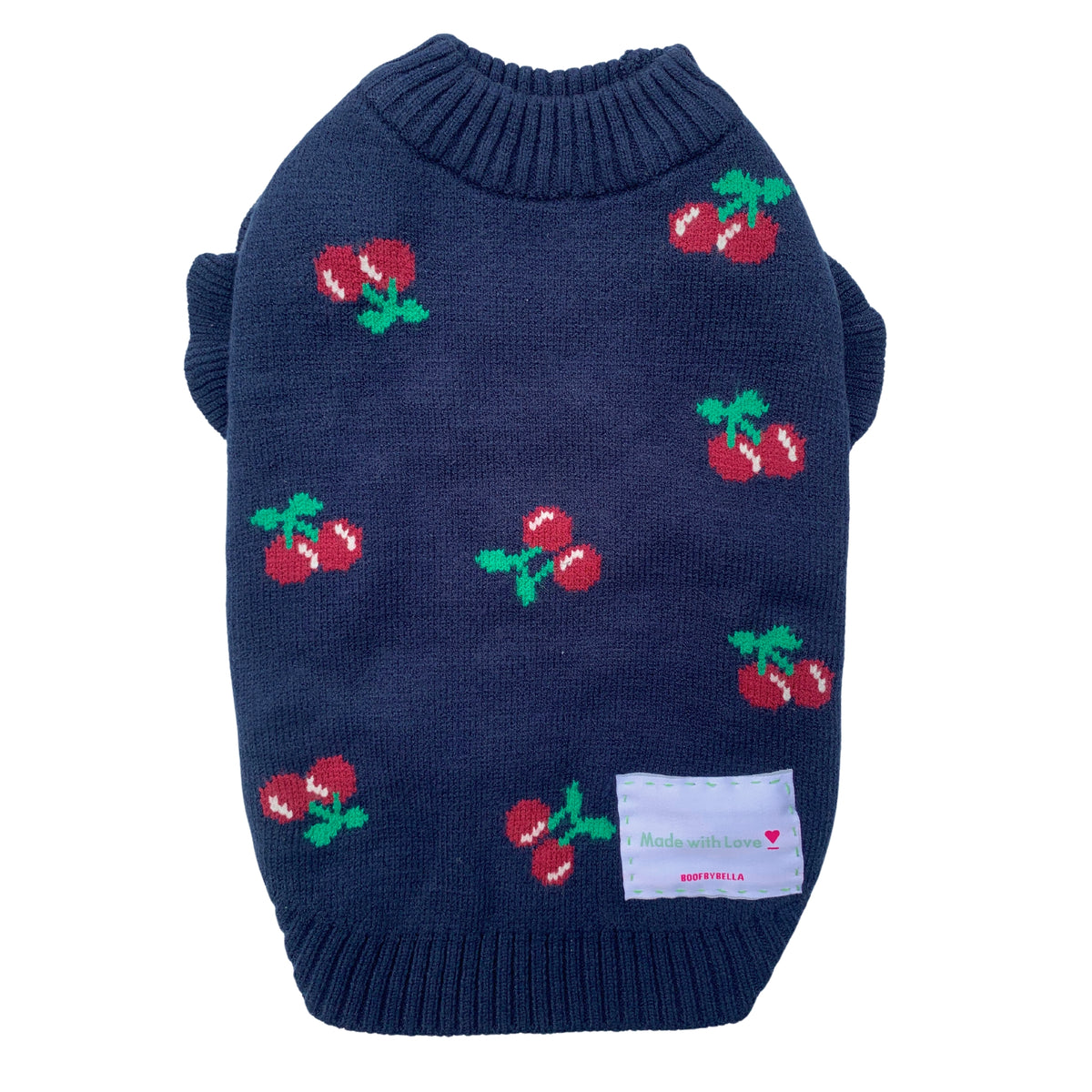 NAVY BLUE CHARMING CHERRY DOG SWEATER