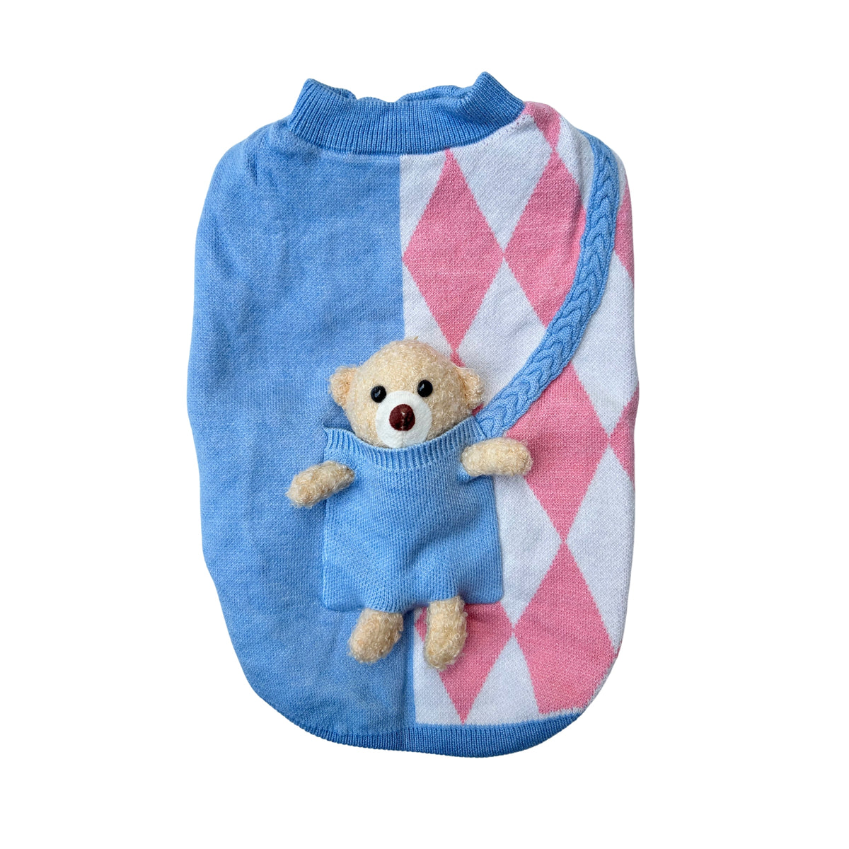 BLUE PINK TEDDY DOG SWEATER