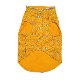 YELLOW BANDHANI PEARL HAND EMBROIDERED SHERWANI FOR DOGS AND CATS