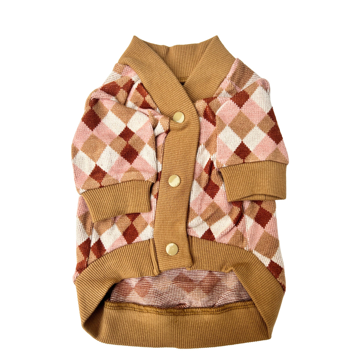 PINK BROWN CHECK SHAWL COLLAR DOG CARDIGAN