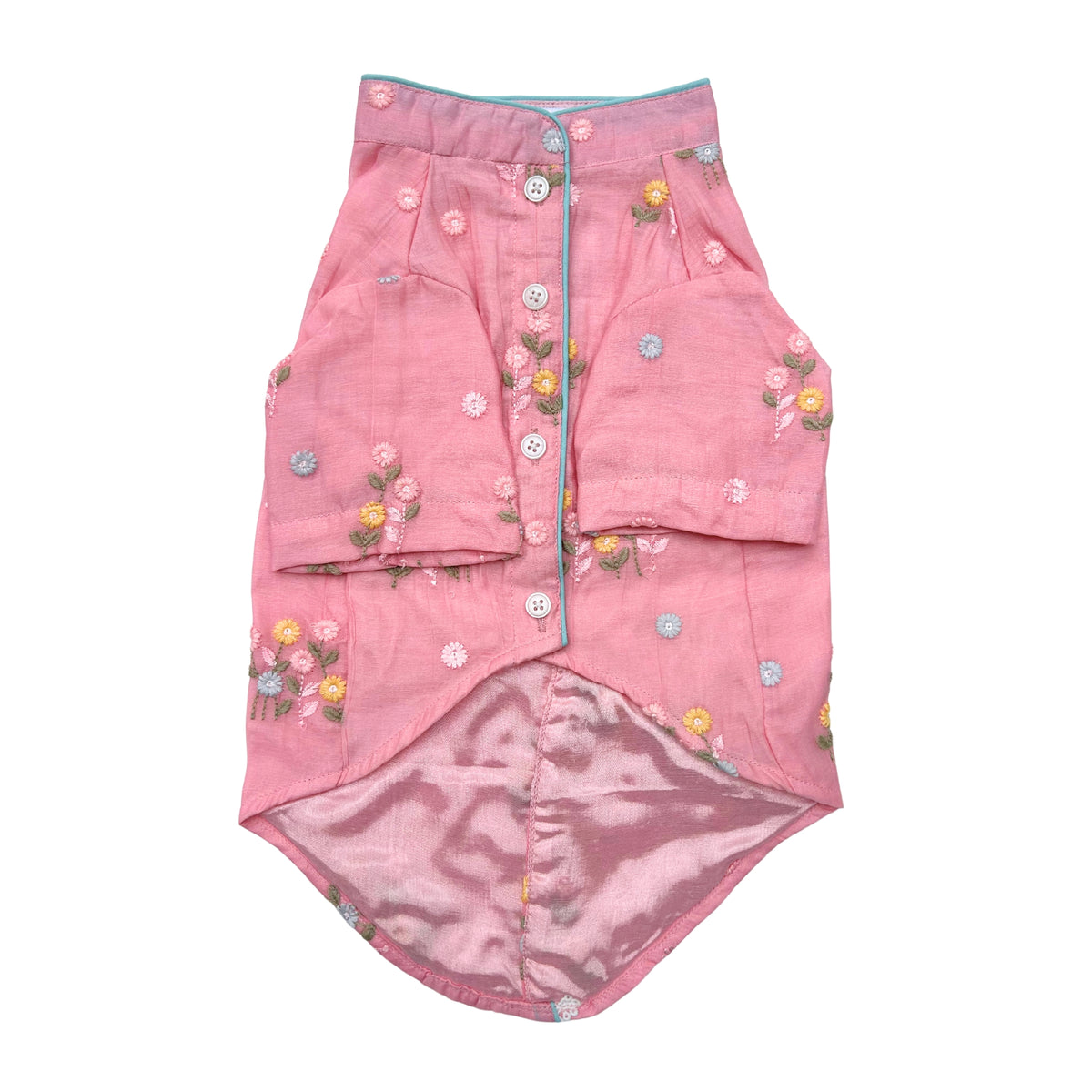 PINK FLOWER EMBROIDERED DOG KURTA