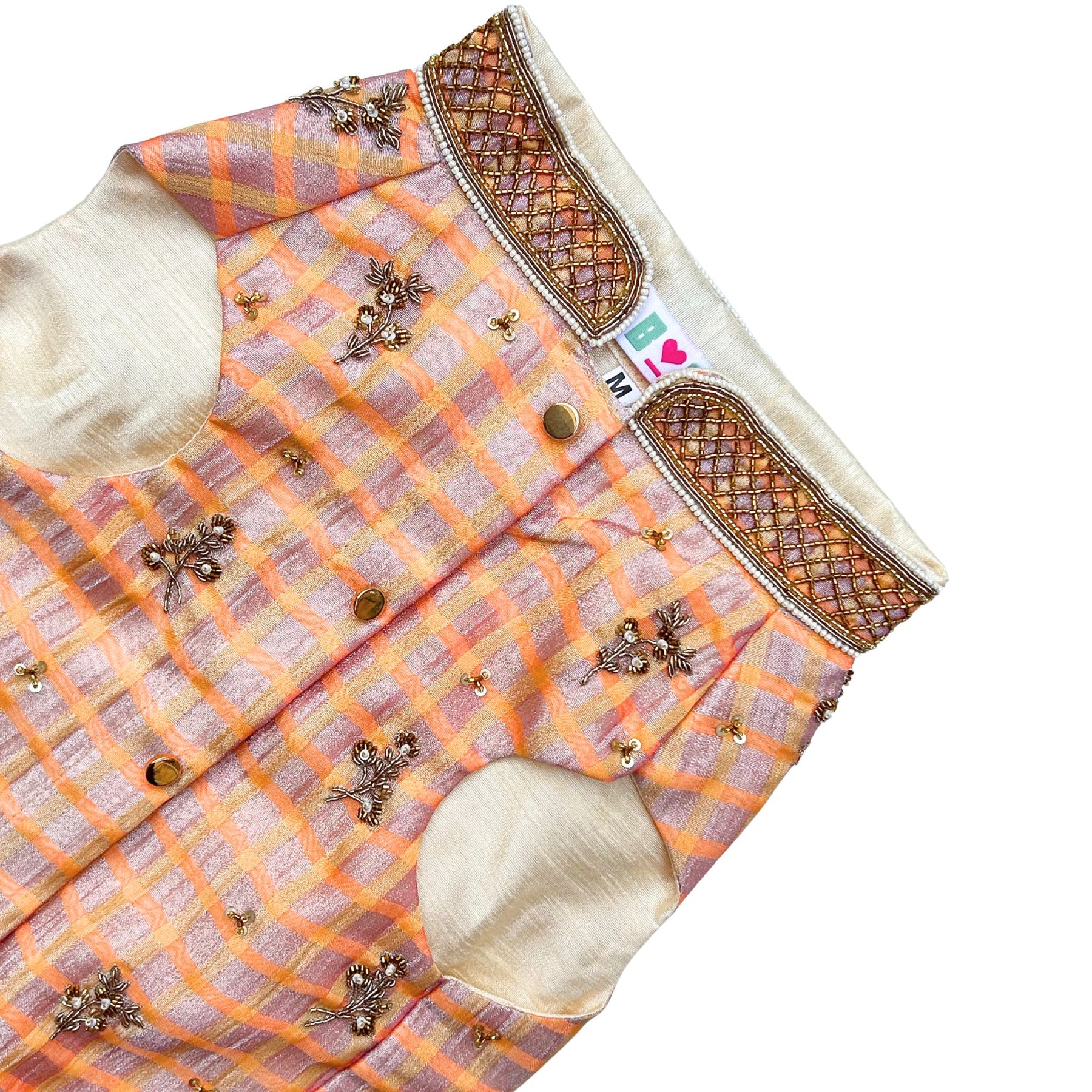 PEACH PINK DAINTY EMROIDERED TISSUE SHERWANI FOR DOGS AND CATS