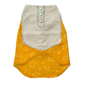 YELLOW BANDHANI WAISTCOAT + SILVER YELLOW PEARL BONE RAKHI FOR DOGS AND CATS