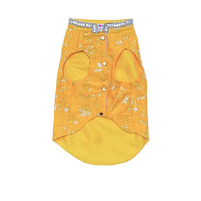 YELLOW SEQUINS SHERWANI+SILVER YELLOW PEARL BONE RAKHI FOR DOGS AND CATS