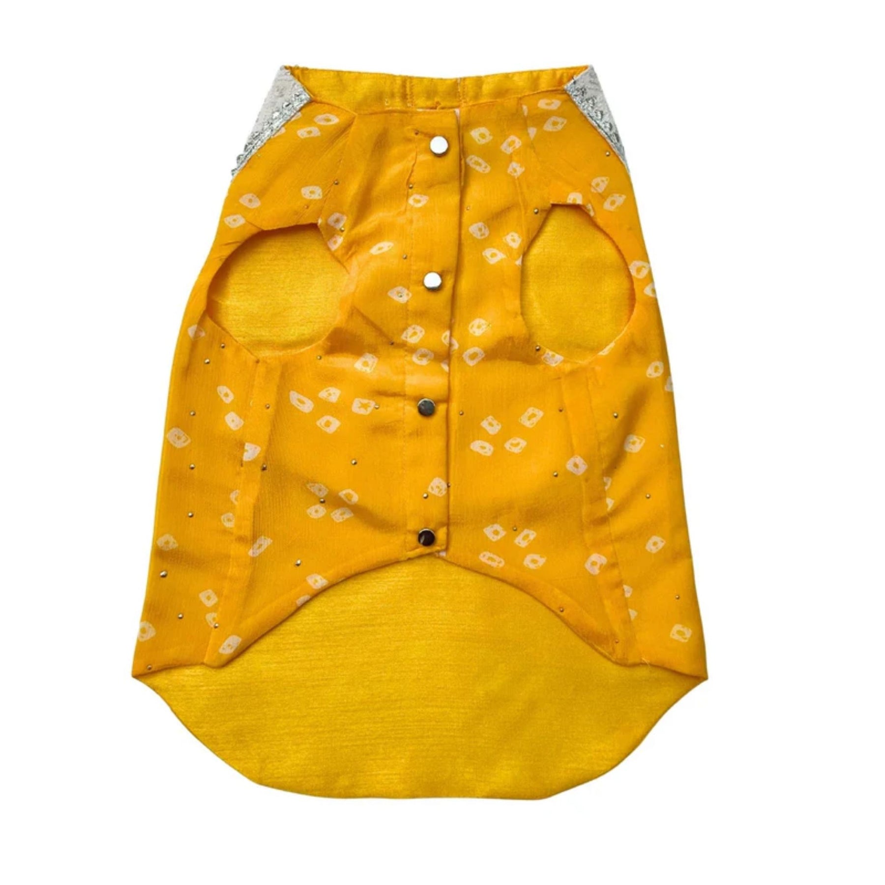 YELLOW BANDHANI WAISTCOAT + SILVER YELLOW PEARL BONE RAKHI FOR DOGS AND CATS