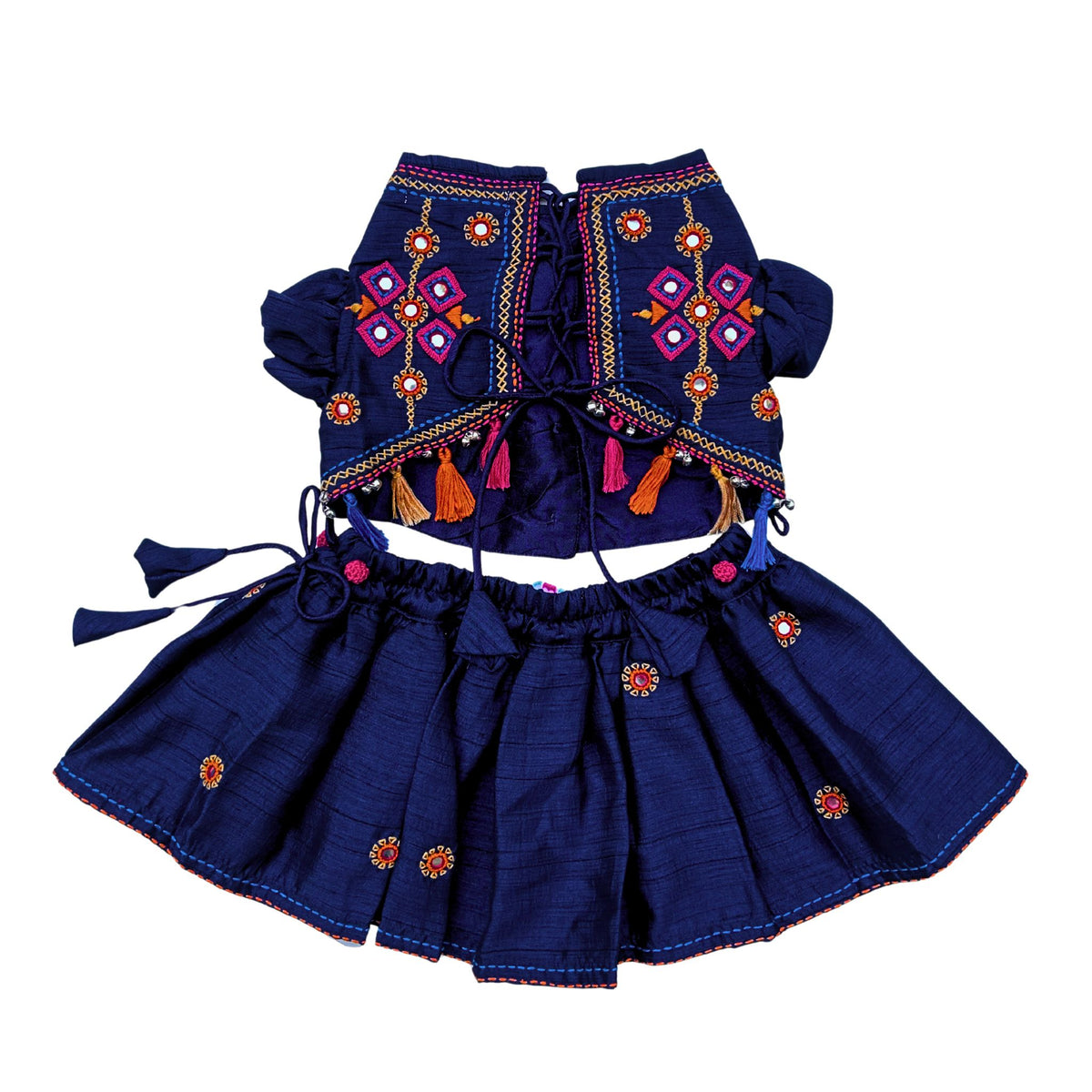 NAVY BLUE NAVRATRI KUTCH HAND EMBROIDERED LEHENGA FOR DOGS AND CATS