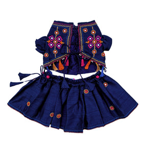 NAVY BLUE NAVRATRI KUTCH HAND EMBROIDERED LEHENGA FOR DOGS AND CATS