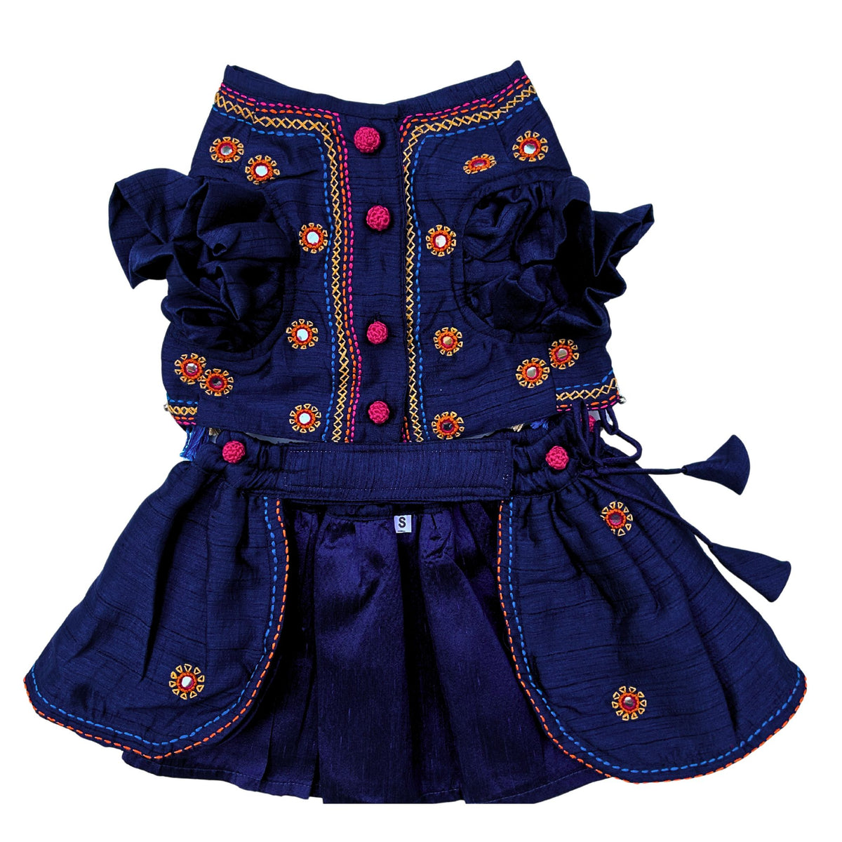 NAVY BLUE NAVRATRI KUTCH HAND EMBROIDERED LEHENGA FOR DOGS AND CATS