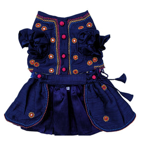 NAVY BLUE NAVRATRI KUTCH HAND EMBROIDERED LEHENGA FOR DOGS AND CATS