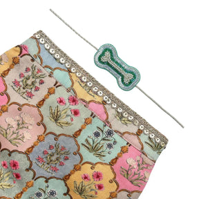 MAHARAJA MOTIF DOG SHERWANI + AQUA GREEN PEARL BONE RAKHI FOR DOGS AND CATS