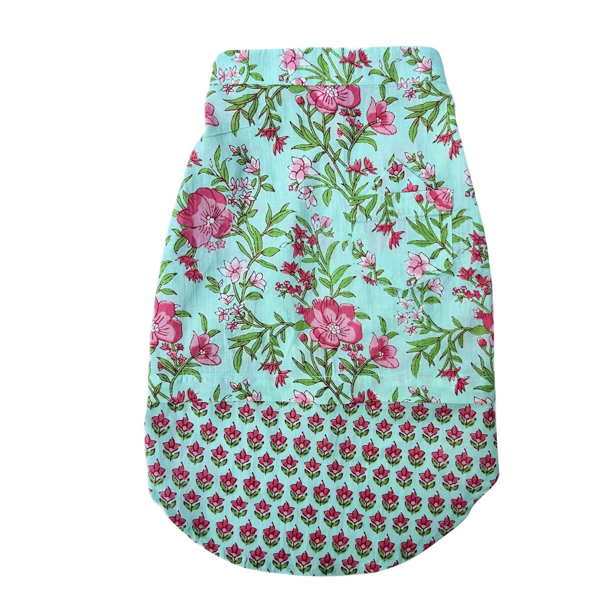 AQUA BLUE FLORAL WAISTCOAT KURTA+AQUA GREEN PEARL BONE RAKHI FOR DOGS AND CATS