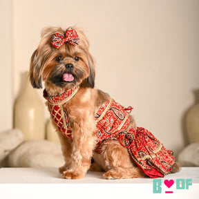 MAROON AJRAKH BUTI PRINT LEHENGA FOR DOGS AND CATS