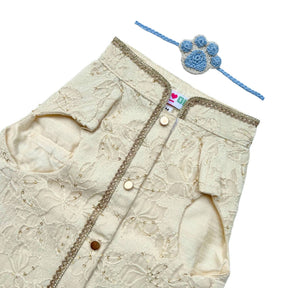 IVORY THREAD GUL SHERWANI + SKY BLUE CROCHET PAW RAKHI FOR DOGS AND CATS