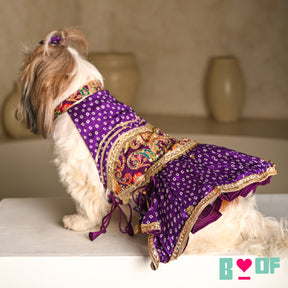 PURPLE BANDHANI PRINT HALTER NECK LEHENGA FOR DOGS AND CATS