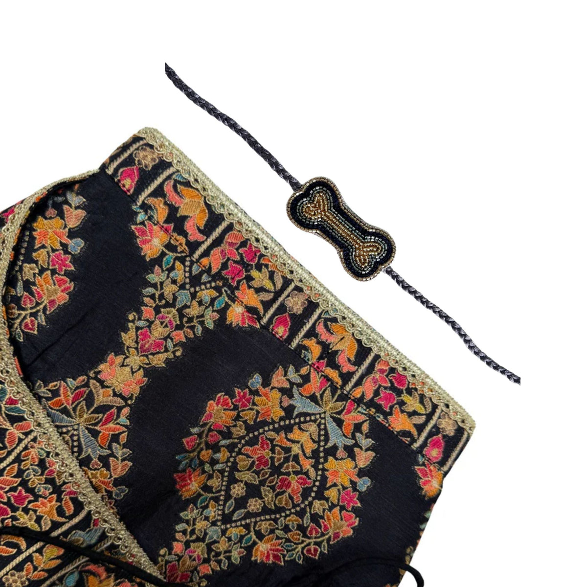 SABHYA BLACK SHERWANI + NAVY BLUE BONE RAKHI FOR DOGS AND CATS