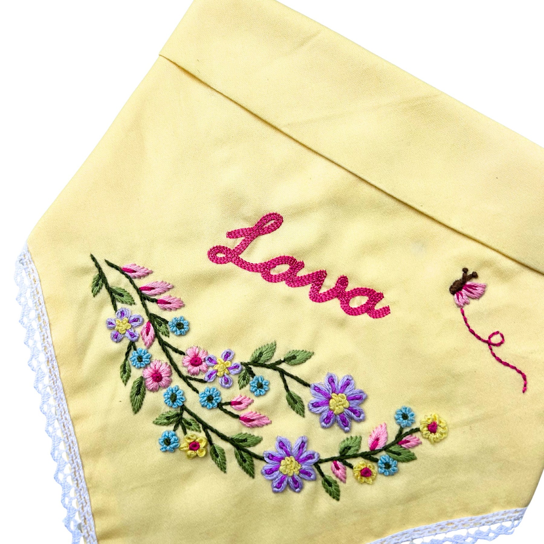 YELLOW FLOWER HAND EMBROIDERED BANDHANA FOR DOGS AND CATS
