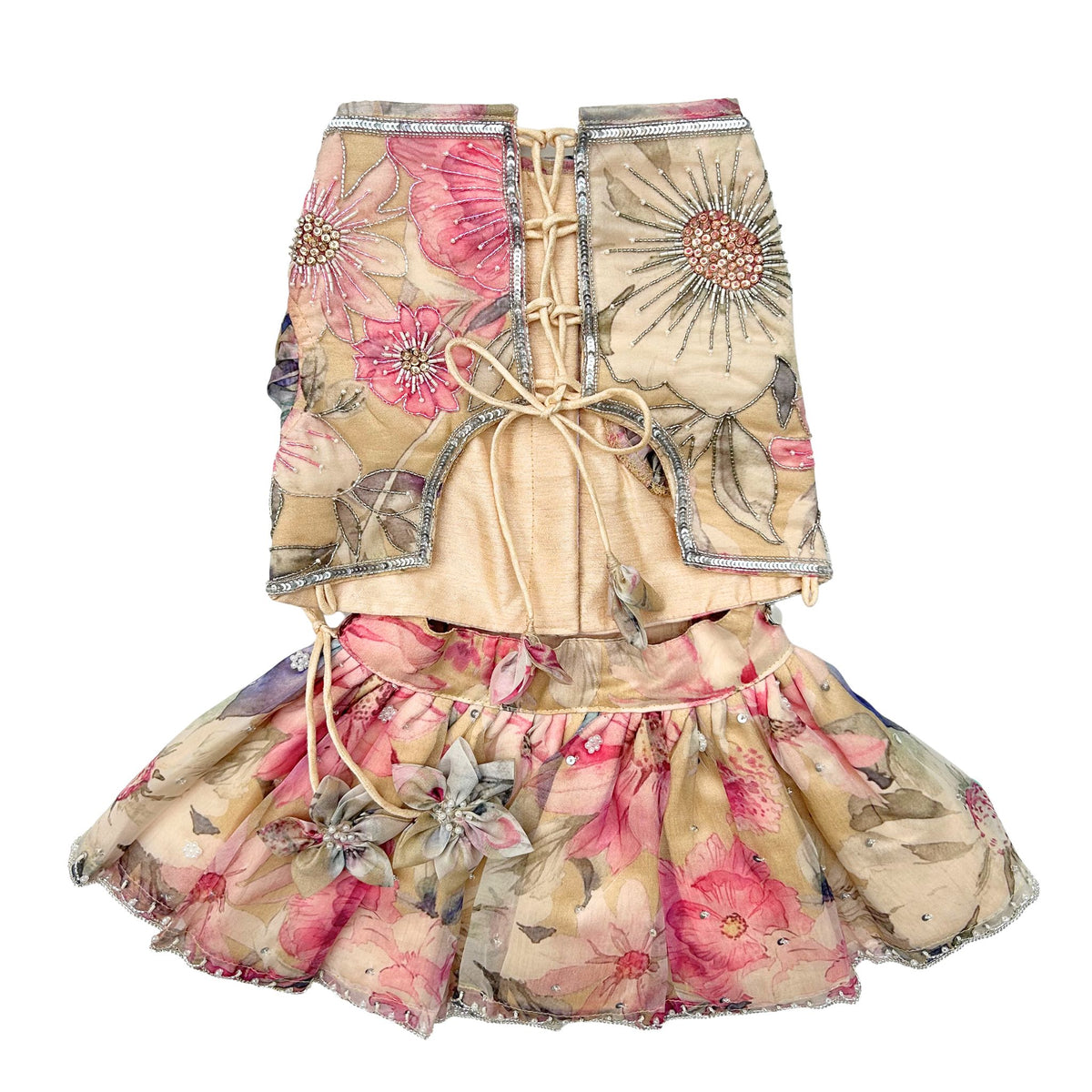 BEIGE GULNOOR PRINTED HAND EMBROIDERED LEHENGA FOR DOGS AND CATS