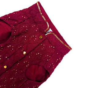 DARK MAROON BEADED FLOWER HAND EMBROIDERED SHERWANI FOR DOGS AND CATS