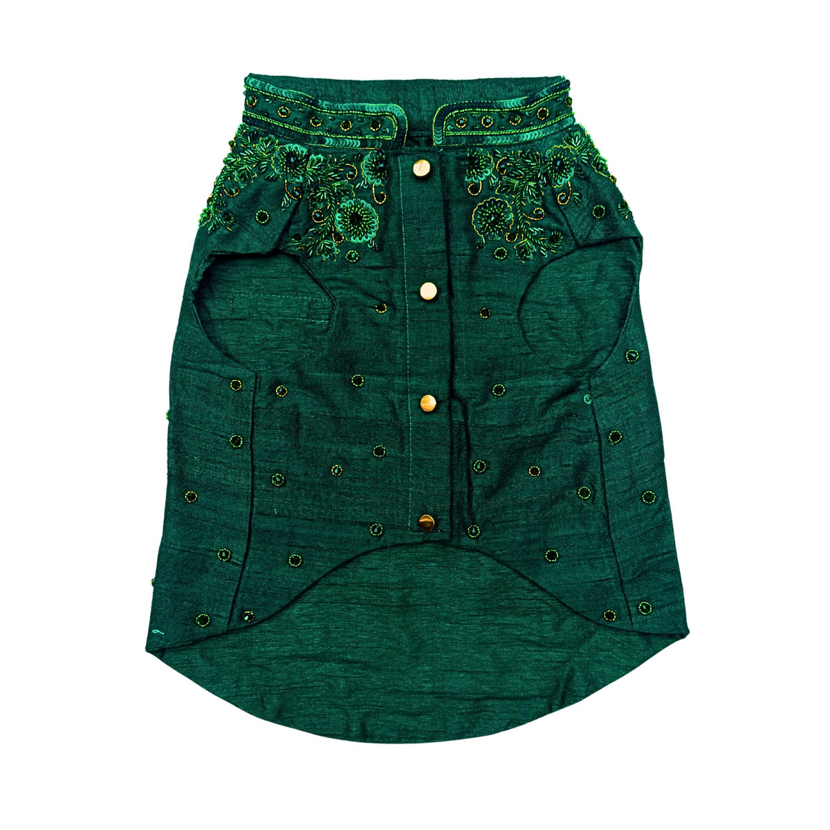 EMERALD GREEN GOLD STONE WORK SHERWANI FOR DOGS AND CATS