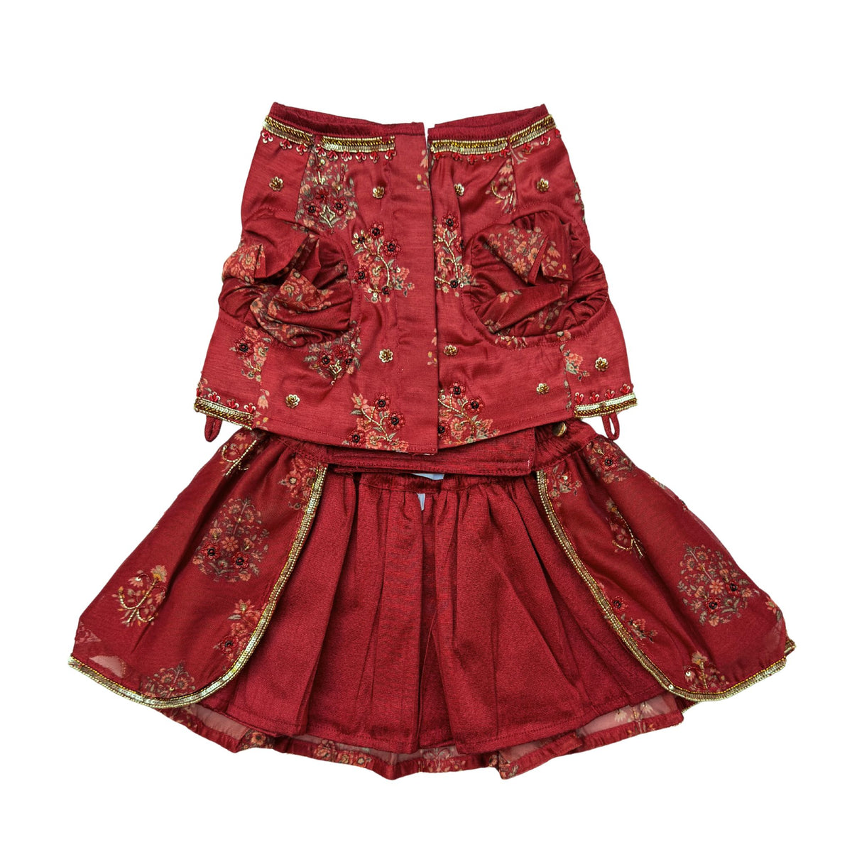 RED FLOWER HAND EMBROIDERED LEHENGA FOR DOGS AND CATS