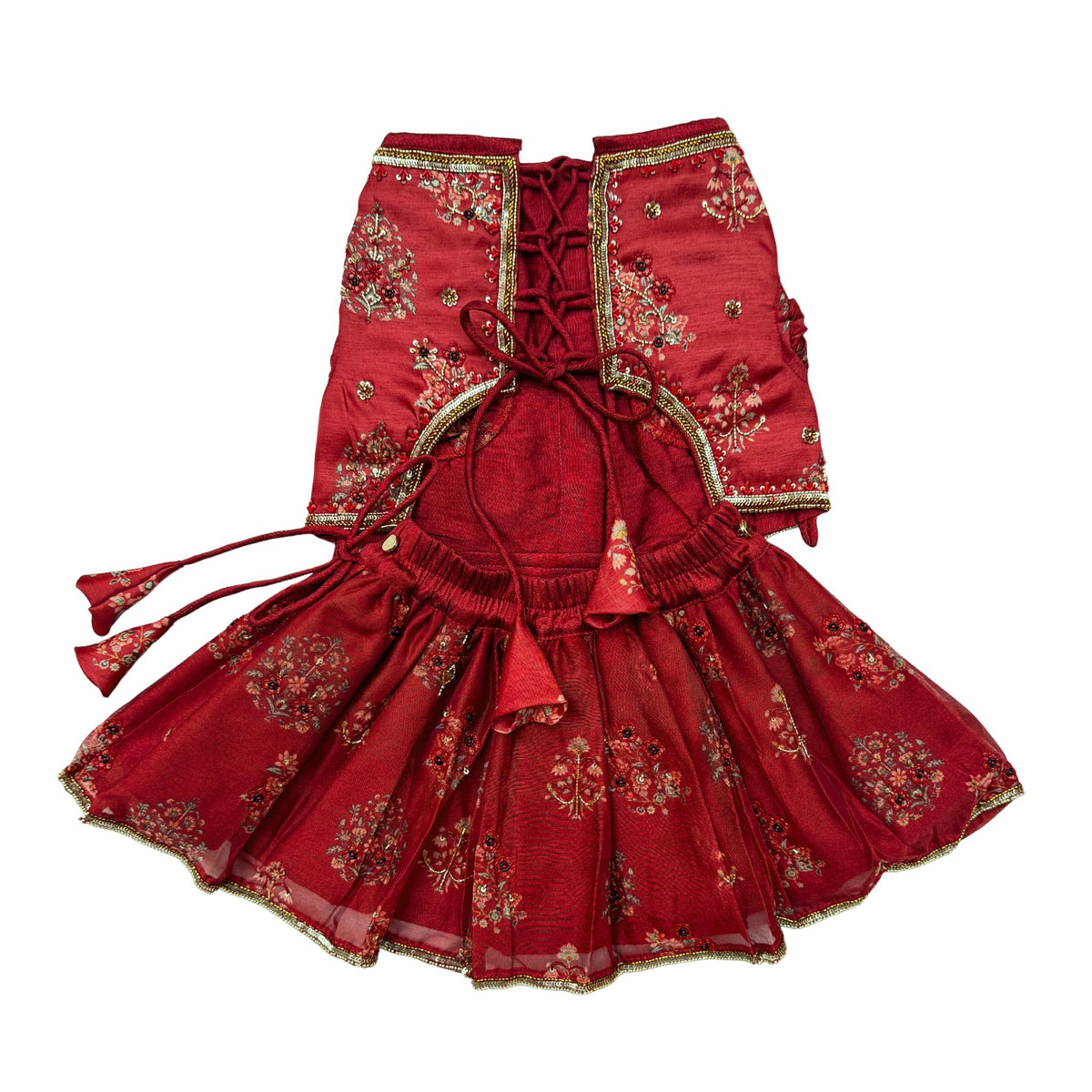 RED FLOWER HAND EMBROIDERED LEHENGA FOR DOGS AND CATS
