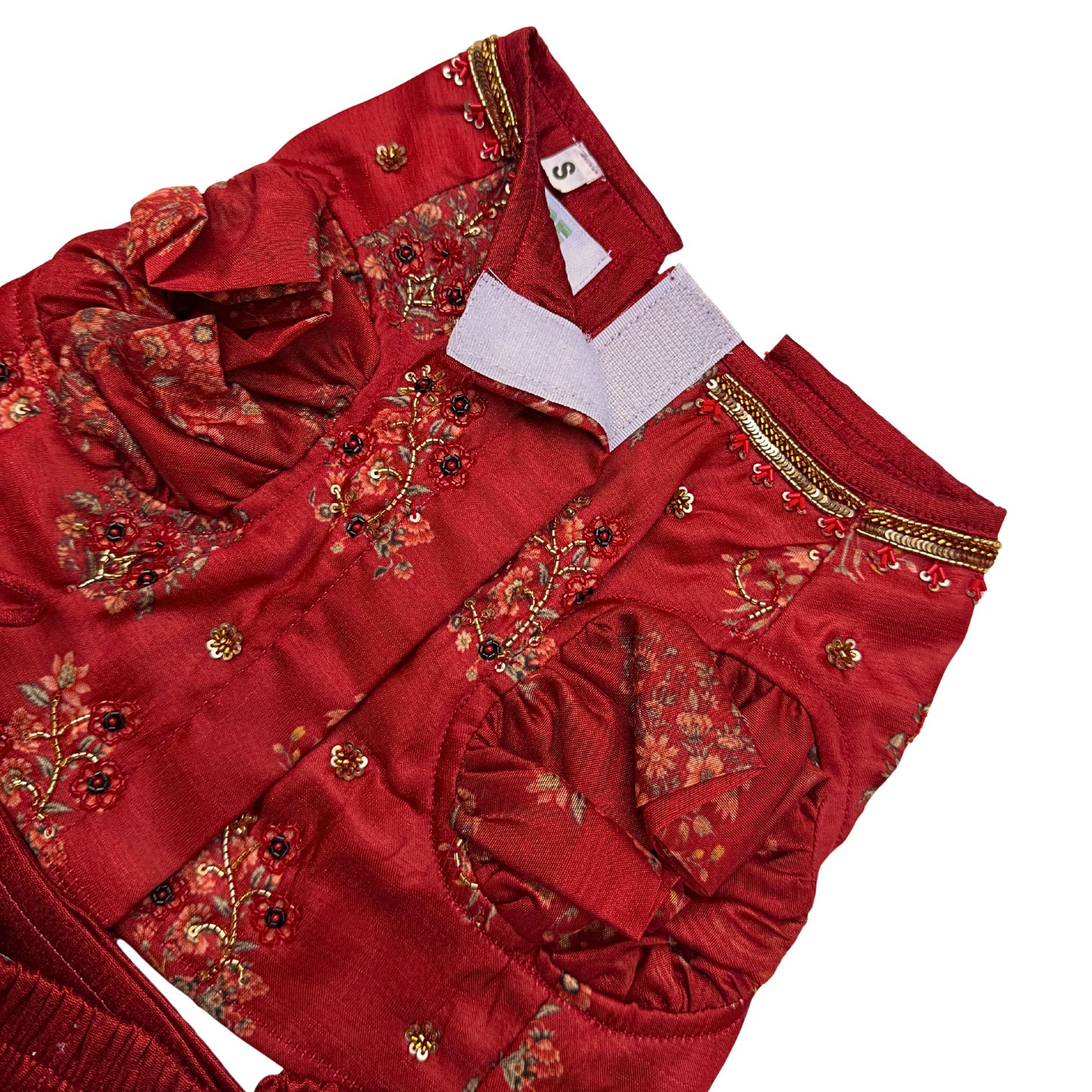 RED FLOWER HAND EMBROIDERED LEHENGA FOR DOGS AND CATS