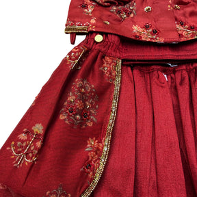 RED FLOWER HAND EMBROIDERED LEHENGA FOR DOGS AND CATS