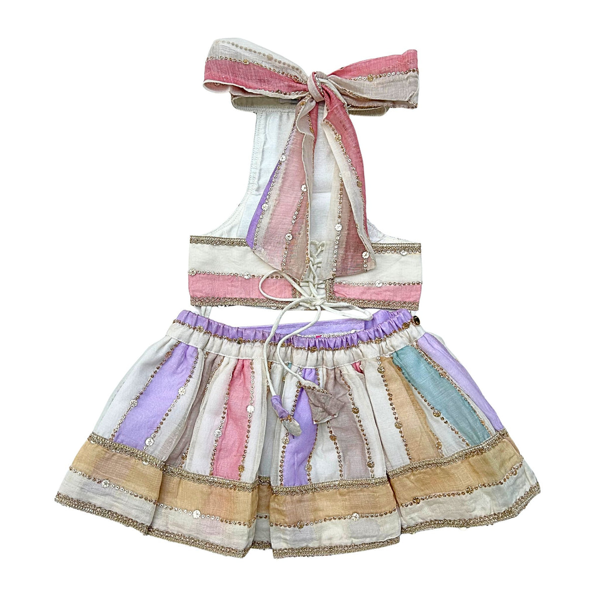 OFF WHITE MULTICOLOURED STRIPE LEHENGA FOR DOGS AND CATS