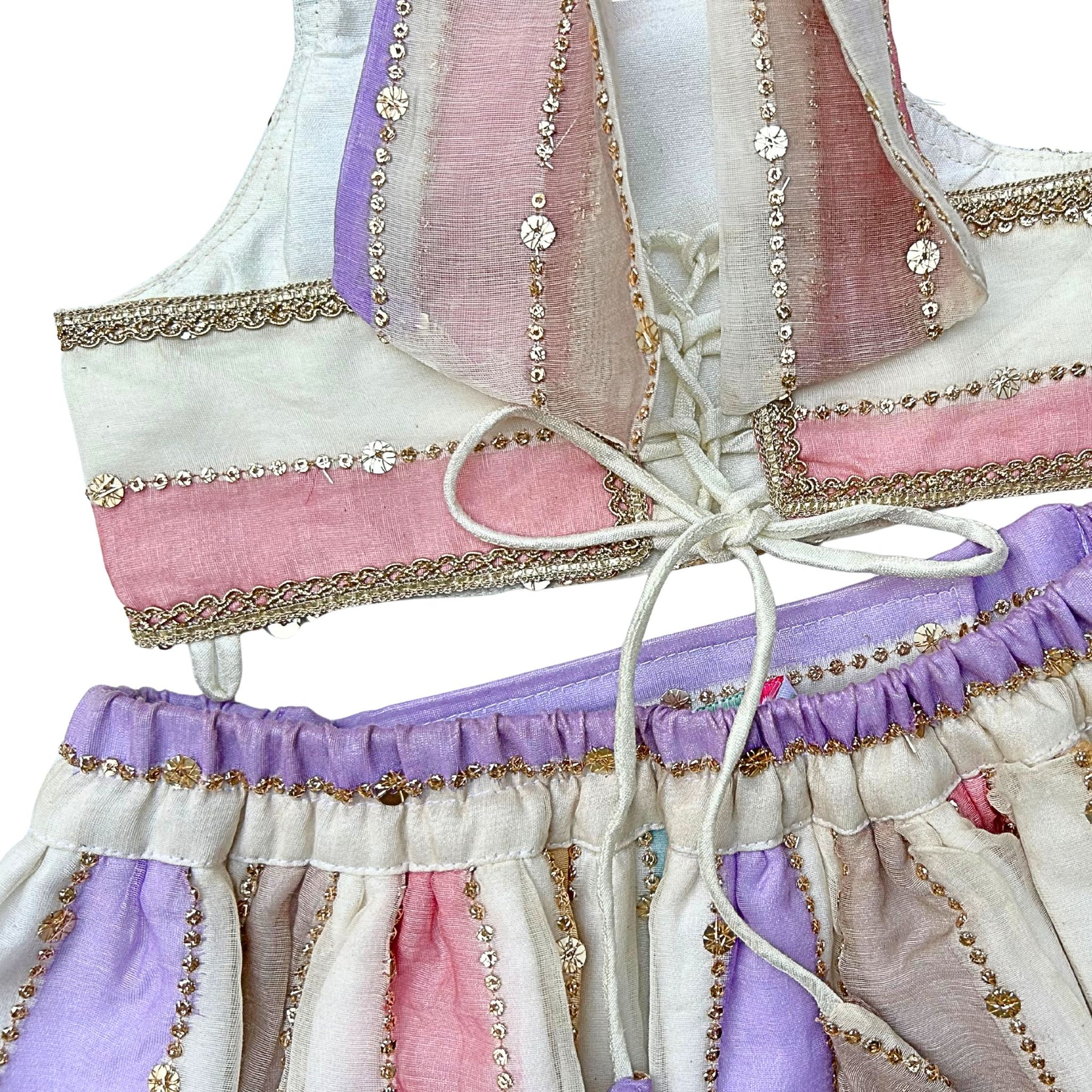 OFF WHITE MULTICOLOURED STRIPE LEHENGA FOR DOGS AND CATS