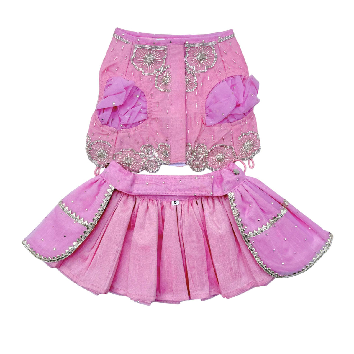 SILVER PETAL SCALLOP HAND EMBROIDERED LEHENGA FOR DOGS AND CATS
