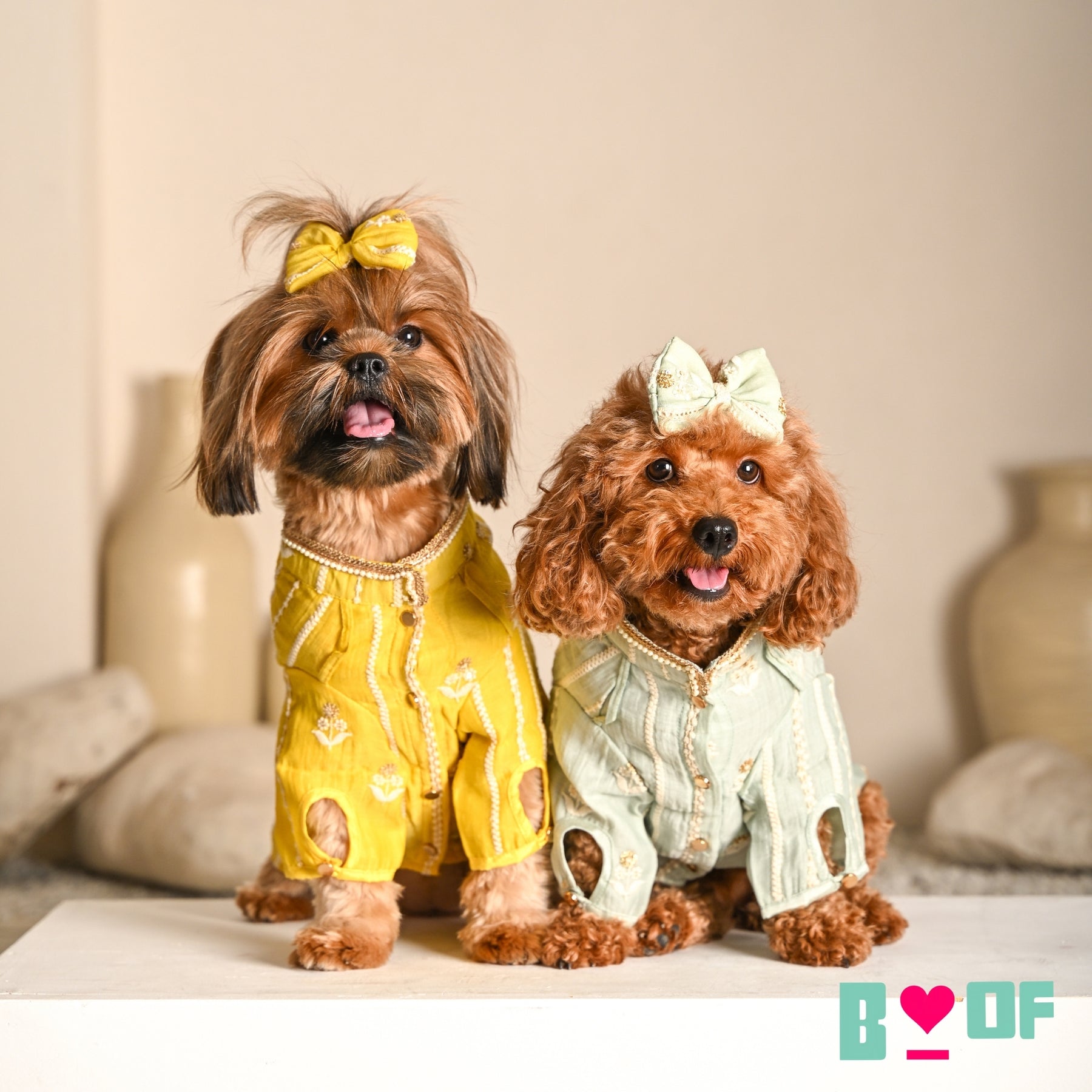 BRIGHT YELLOW CHIKANKARI GOTA PATTI KURTA FOR DOGS AND CATS