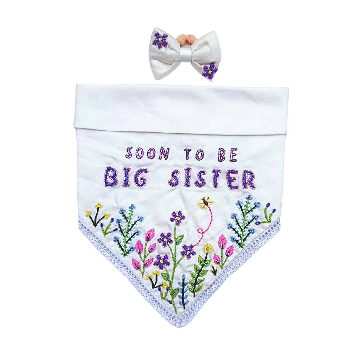 MULTICOLOUR FLORAL MOTIF HAND EMBROIDERED BANDANA FOR DOGS AND CATS