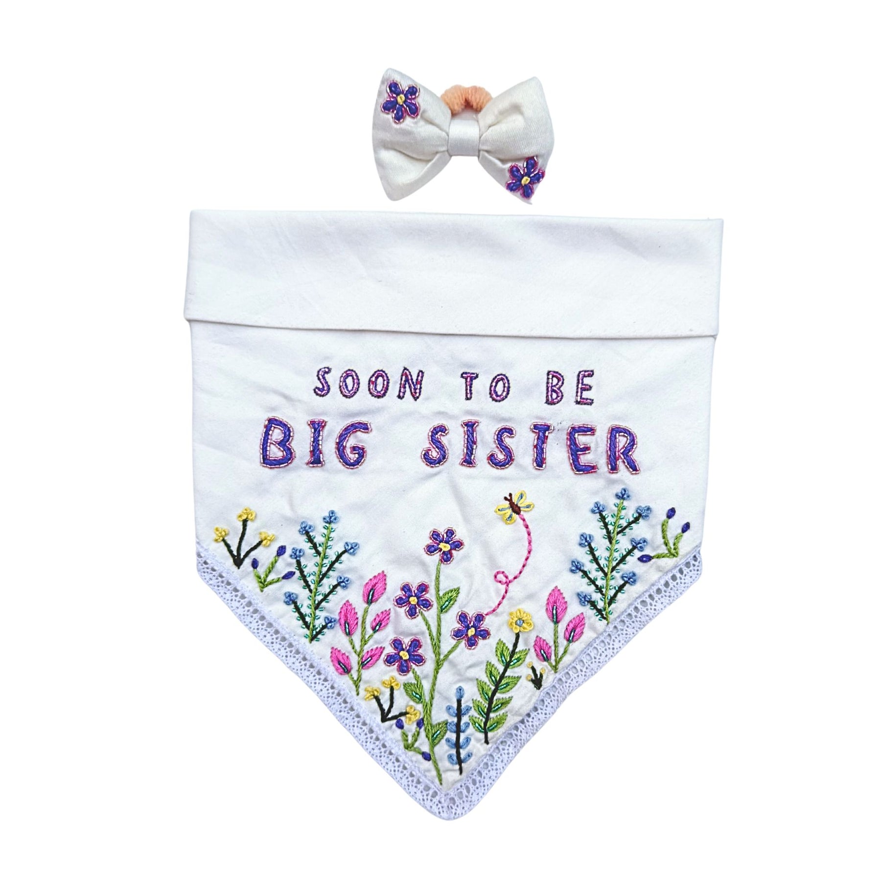 MULTICOLOUR FLORAL MOTIF HAND EMBROIDERED BANDANA FOR DOGS AND CATS