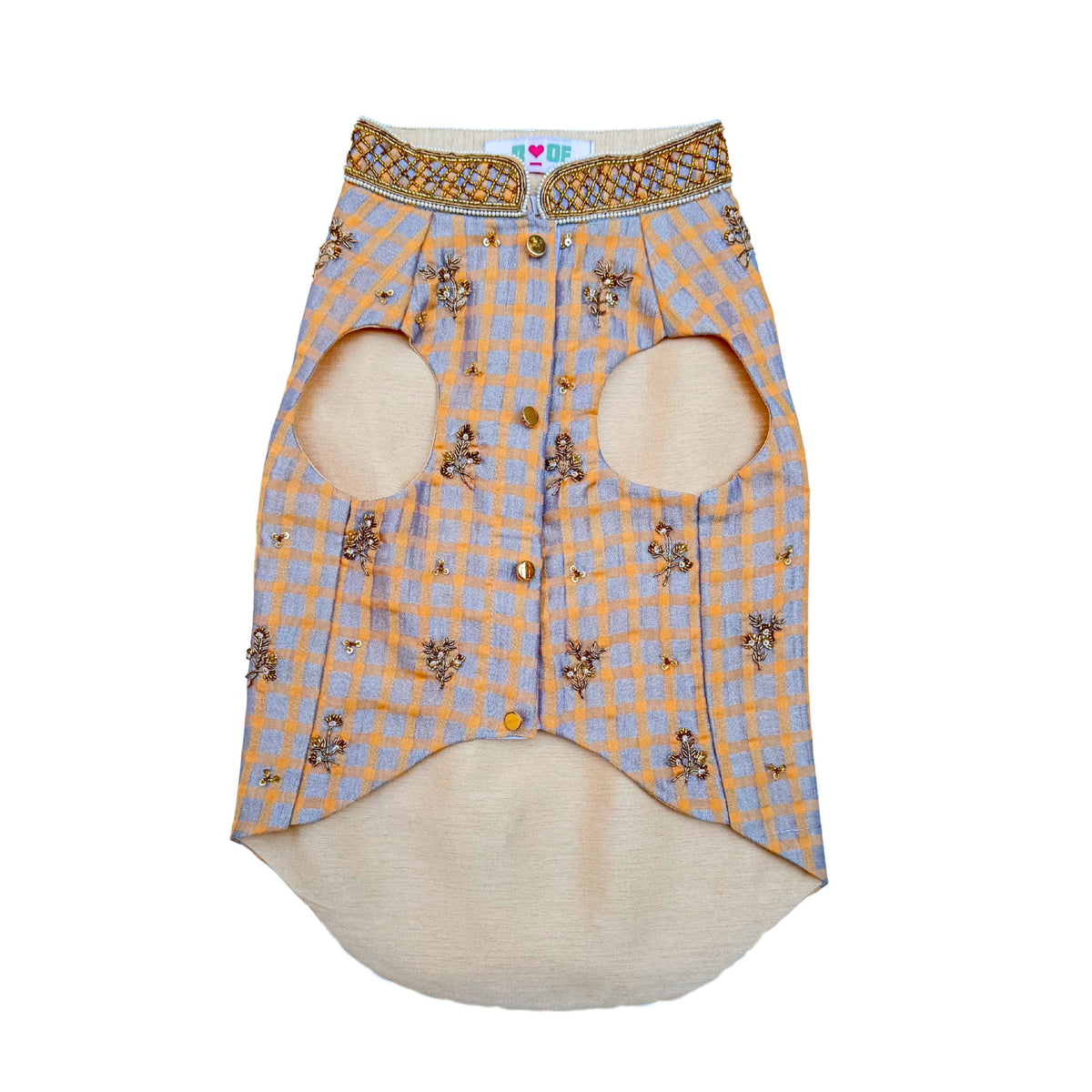 BEIGE BLUE DAINTY EMROIDERED TISSUE SHERWANI FOR DOGS AND CATS