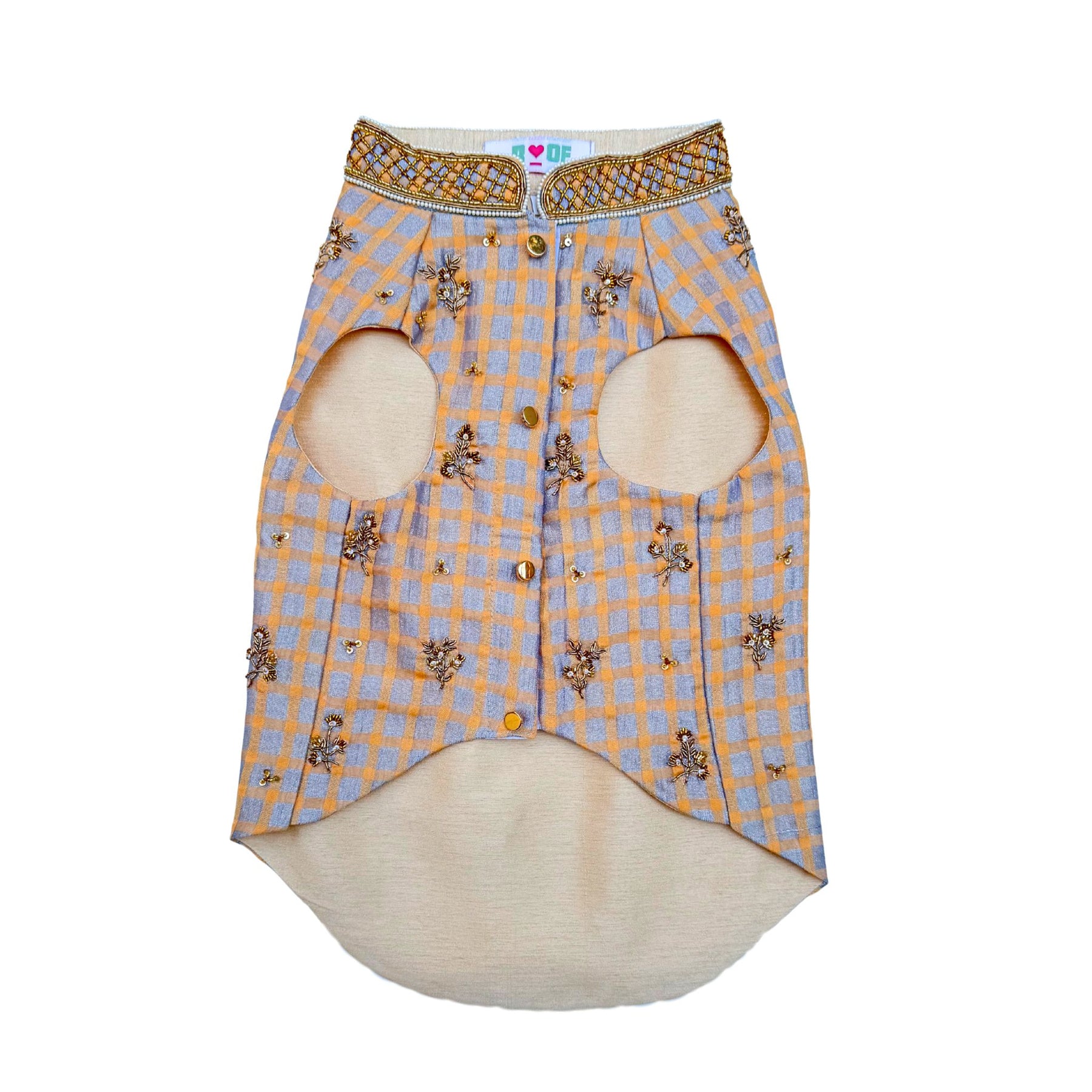 BEIGE BLUE DAINTY EMROIDERED TISSUE SHERWANI FOR DOGS AND CATS