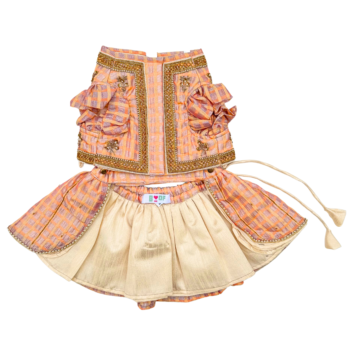 PEACH PINK DAINTY EMROIDERED TISSUE LEHENGA FOR DOGS AND CATS