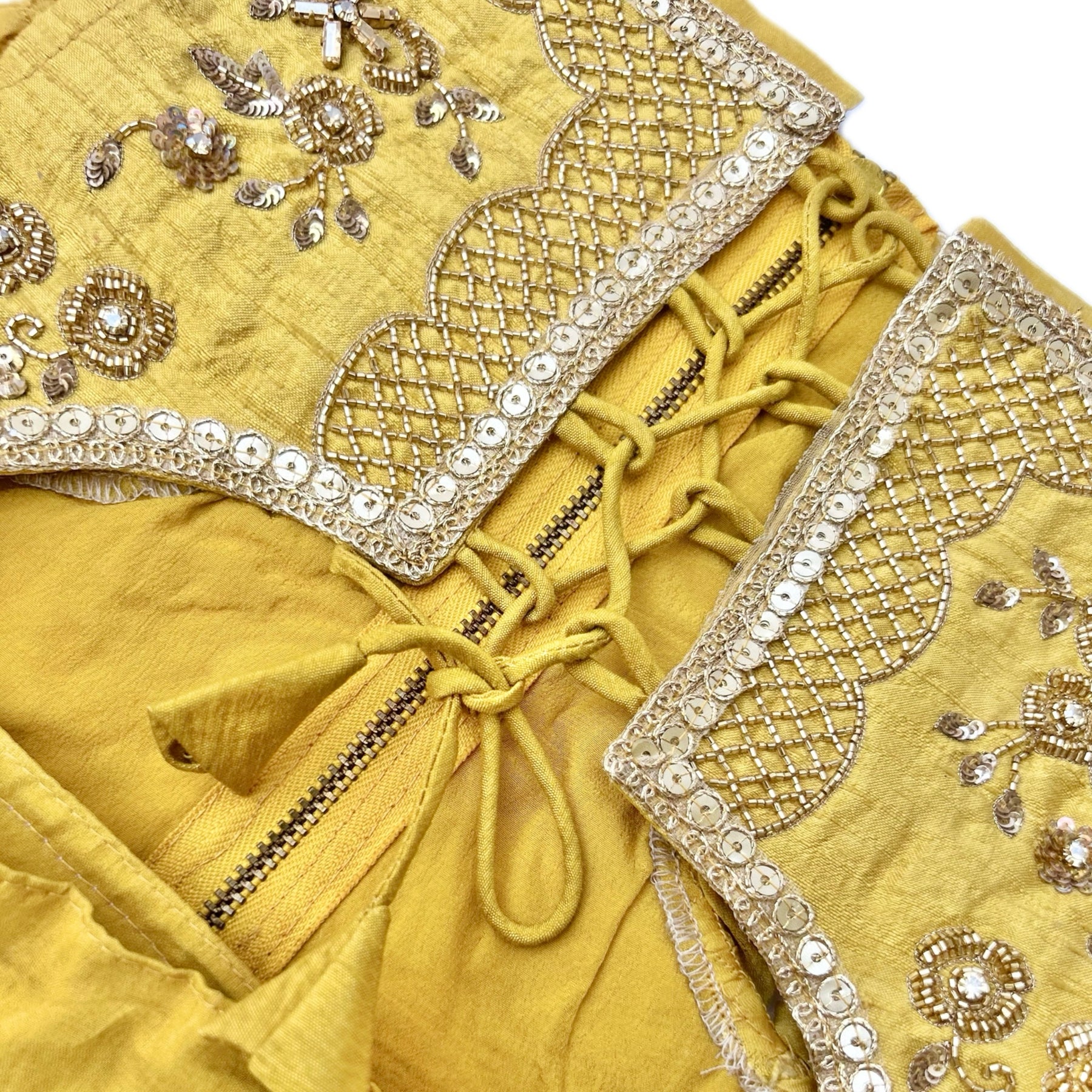 YELLOW HAND EMBROIDERED GOLD FLOWERS DOG LEHENGA